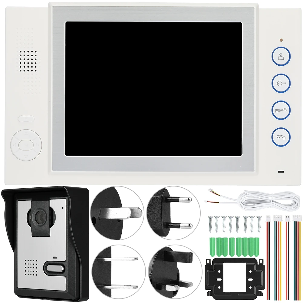 

8in LCD Video Door Phone Wired Intercom Doorbell Kit Security Unlocking System 2019