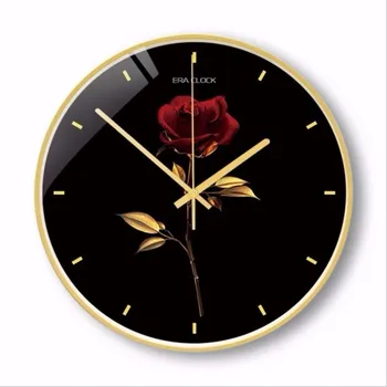 

New 3D Wall Clock Silent Movement Metal Golden Rose 12inch/14inch Wall Clock Large Size Luxury Scan Wall Clock Modern Design