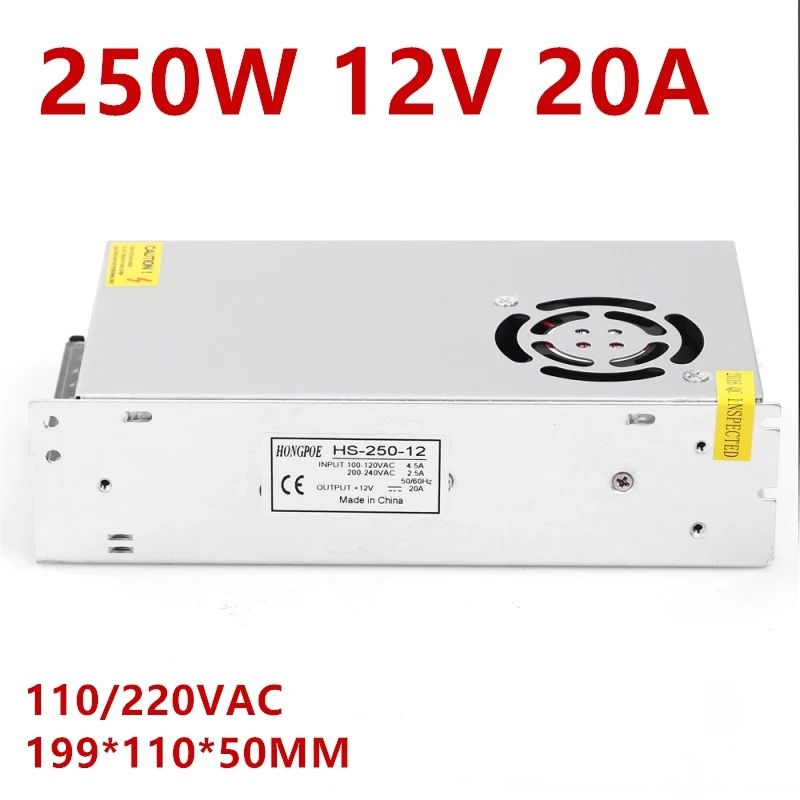 Питание 12V 20A 250W Светодиодный драйвер Мощность 3528 5050 освещение для Вентилятор