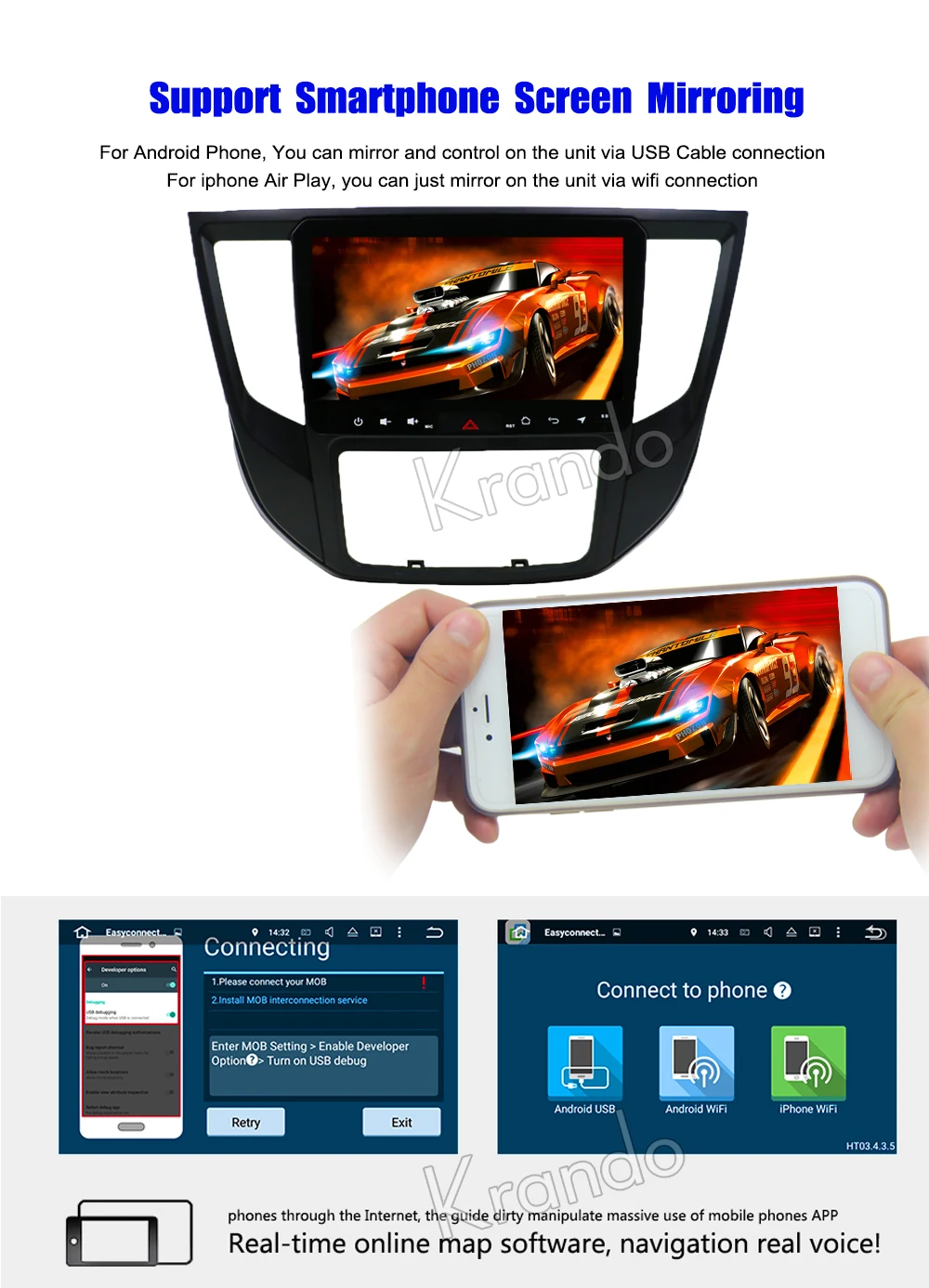 Perfect Krando Android 8.1 9" IPS Full touch car multimedia player for For Mitsubishi Lancer 2017 GPS navigation system big screen BT 5