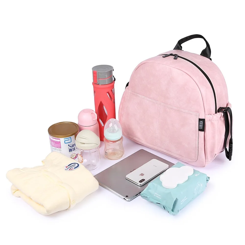 New Fashion Diaper Bag for Mother Pink Large Capacity Solid Baby Bag Backpack with 2 Straps Stylish