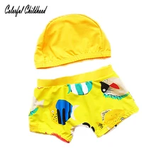 Стиль купальный костюм для мальчиков, милый рисунок, рыба, шорты с рисунком, с принтом, с Кепки Комплекты из 2 предметов пляжный купальник для плавания Мужские Шорты для купания