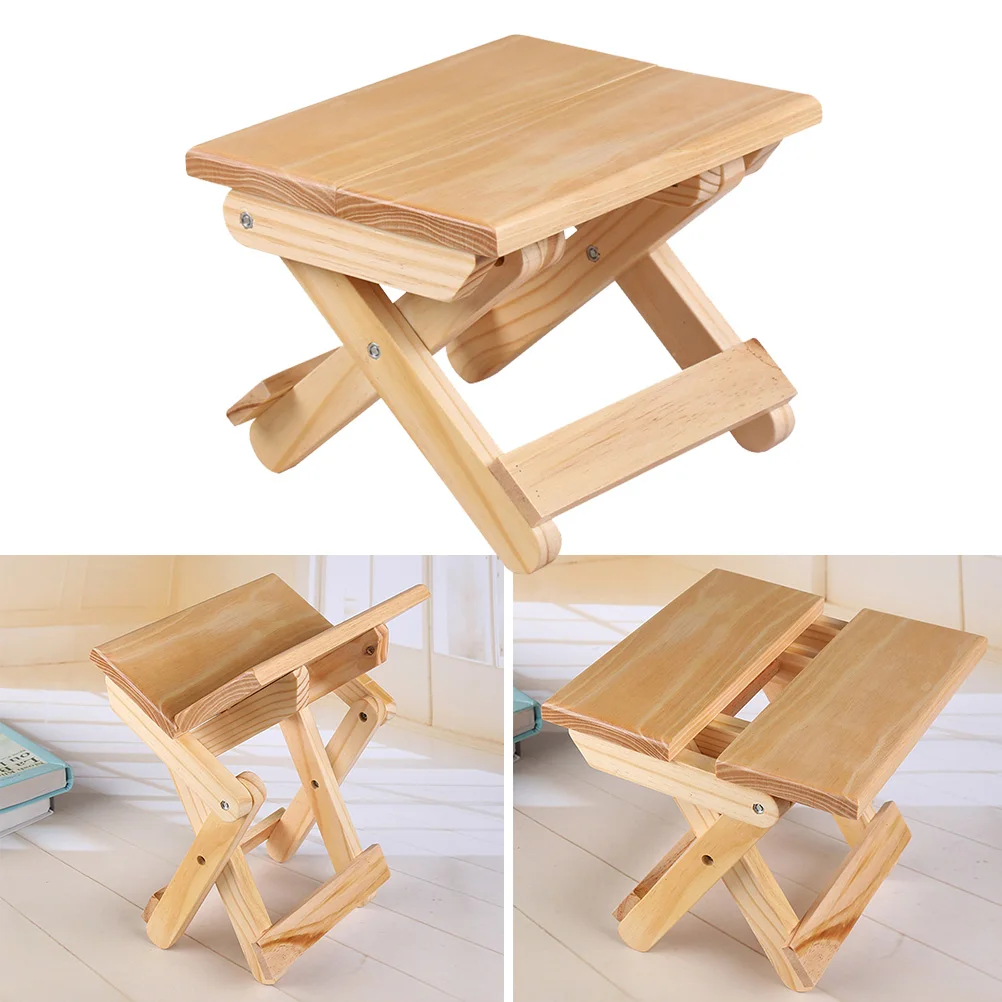 1 PC Lightweight Folding Stool Simple Fashion Household Portable Wooden Folding Stool for Fishing Camping Outdoor Travel Pinic