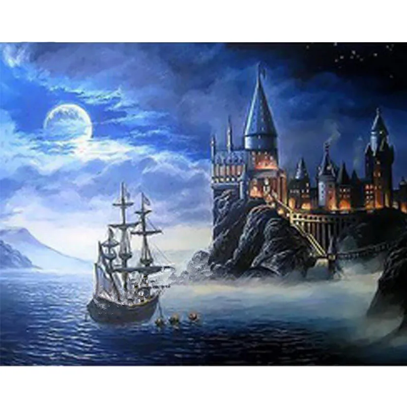

Castle Diy 5D Diamond Painting Cross Stitch Kits Island Castle Mosaic Embroidery Diamond Pattern Home Decoration