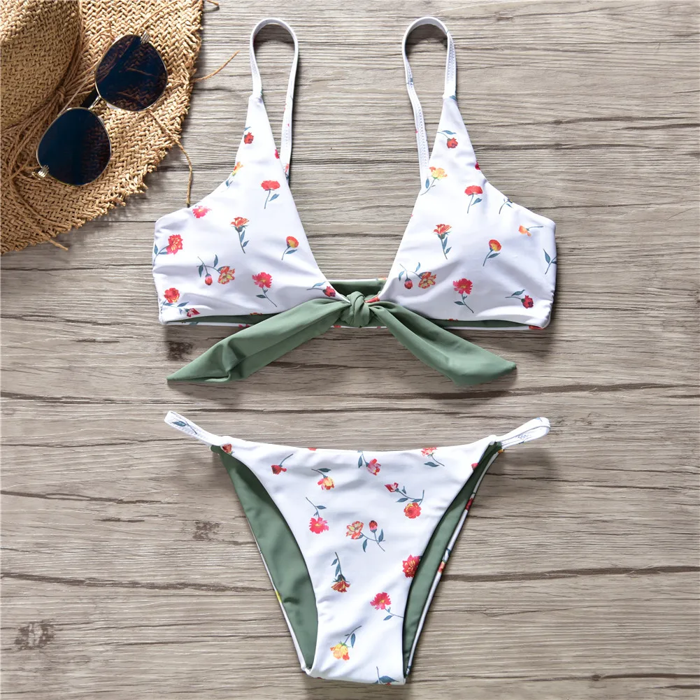 

2019 Summer Strap Sexy Bikini Set Tie Push Up Bikinis Swimwear Women Swimsuit Female Bathing Suit Thong Brazilian Biquini Floral