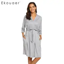 Ekouaer халат женский кимоно халат ночная рубашка с v-образным вырезом халат три четверти рукав однотонный для беременных банные халаты ночное белье