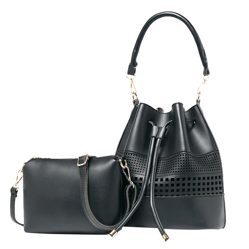 

PU Leather Fashion Women's Composite Bags Hollow Out String Bucket Single Shoulder Bags for Women Ladies Messenger Bag