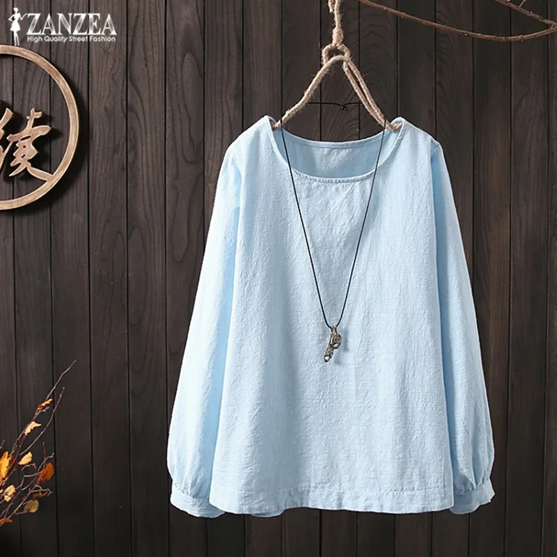 

Plus Size Tunic Tops Vintage Women's Linen Blouse 2019 ZANZEA Lantern Long Sleeve Shirts Female Casual Work Blusas Femininas Tee