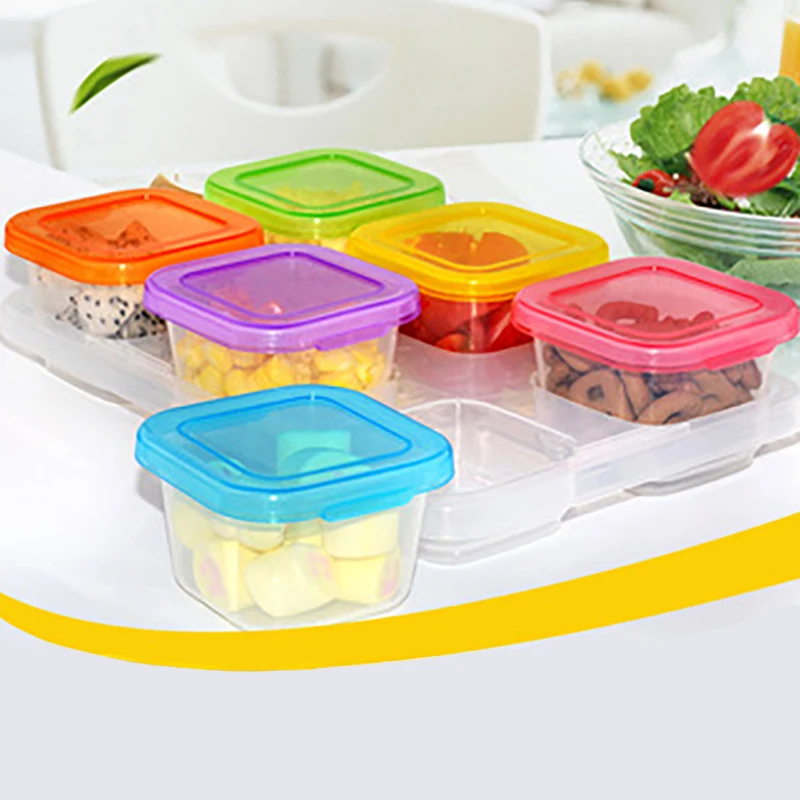 

6pcs Set Baby Food Container Memory Storage Box Baby Milk Box Infant Food Supplement Crisper Lunch Snack Tableware