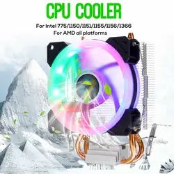 2 тепловыми Процессор охладитель RGB светодиодный 4pin Вентилятор охлаждения 90 мм вентилятор процессора Охлаждающий радиатор для Intel