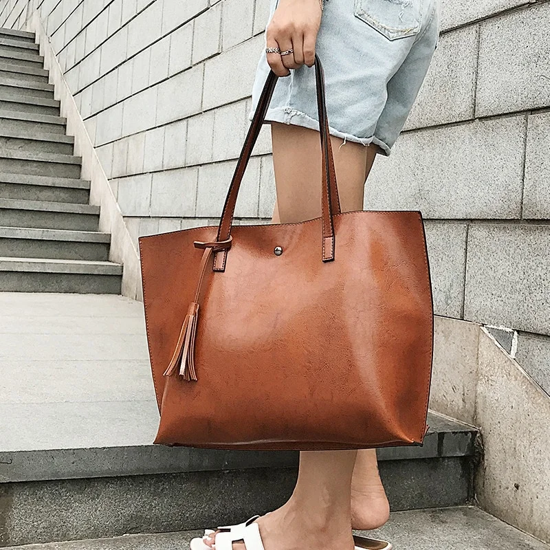 

2019 Rushed Bucket Single Bolsos Mujer New Luxury Female Handbag Retro Pu Oilskin Leather Shoulder Bag Leisure Messenger Sf-145