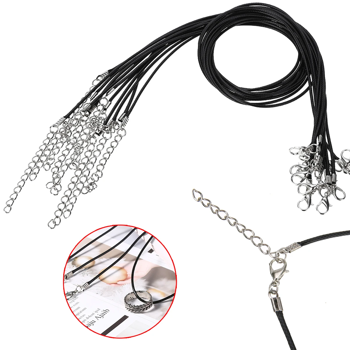 

100pcs/lot 1.5 mm Wax Line Leather Chains Necklace Pendant Charms Cord Beads String Lobster Strap Rope DIY Jewelry