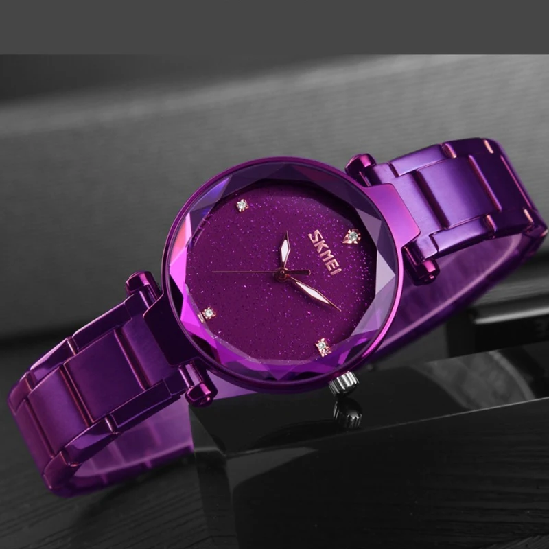 Skmei Women S Quartz Watch Elegant Starry Dial Steel Strap Diamond Mirror Watch 9180