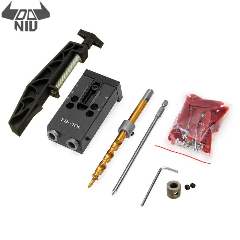 

DANIU Black Aluminum Alloy XK-R2 Woodworking Pocket Hole Jig Set 9.5mm Angle Drill Guide with Pocket Hole Joint Fixed Clamp