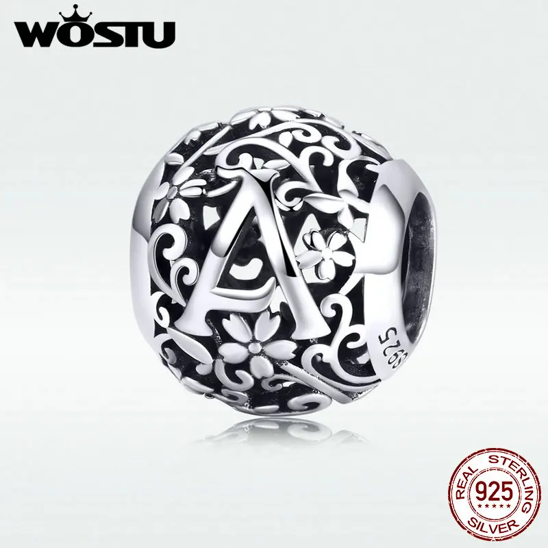 

WOSTU Alphabet Letter A Beads 100% Real 925 Sterling Silver Decorate Beads Fit Bracelet & Bangle DIY Name Jewelry Gift DXC1158