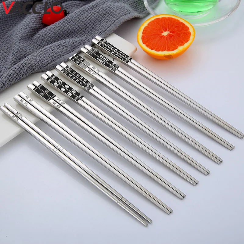 

Vacclo 1pc Korean 304 Stainless Steel Chopsticks All Square Set Anti-skid And Anti-scalding Hollow Chopsticks Metal Chopsticks