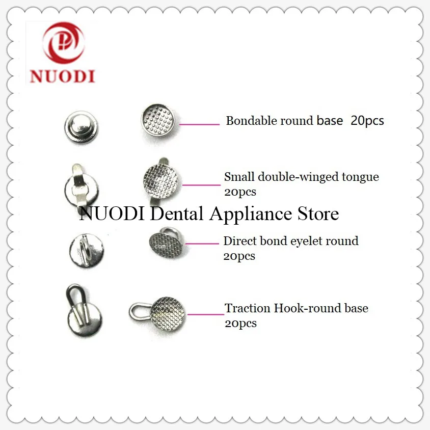 

Direct bond eyelet stainless steel Dental Lingual Bottons with 80 gauge Mesh Base Small double-winged tongue/Traction hook-round