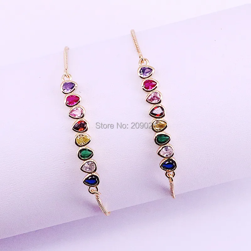 

10Pcs New Arrival Waterdrop Shape Colorful Cubic Zirconia CZ Connector Bracelets for Women or Girls Jewelry