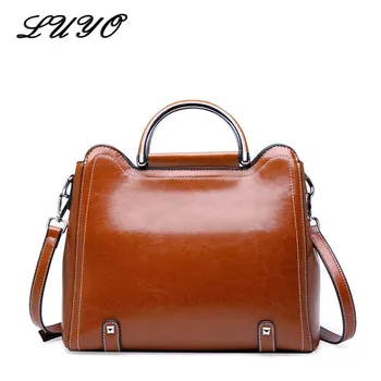 

LUYO Vintage Genuine Leather Luxury Handbags Women Shoulder Bags Female Postman Brown Bag Ladies Designer Handbag Bolsos Mujer