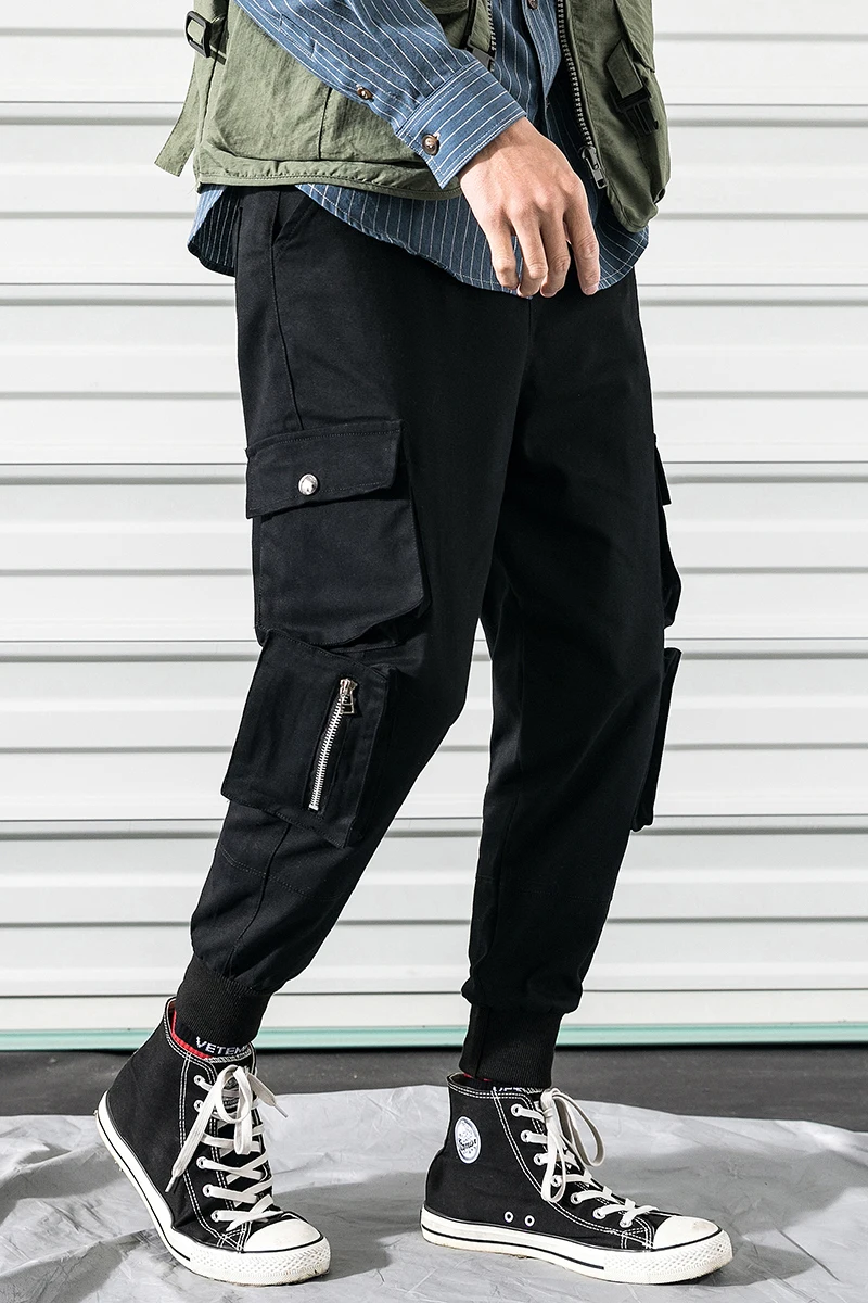 Male sweatpants Spring New Fashion streetwear Pattern Japanese Wash Overalls Easy Upon Zipper Leisure Pants Free shipping
