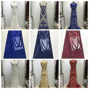 

Latest African Sequins Lace Fabrics Embroidered 2019 High Quality French Lace Fabric Nigerian Net Tulle Lace Fabric 450*135CM
