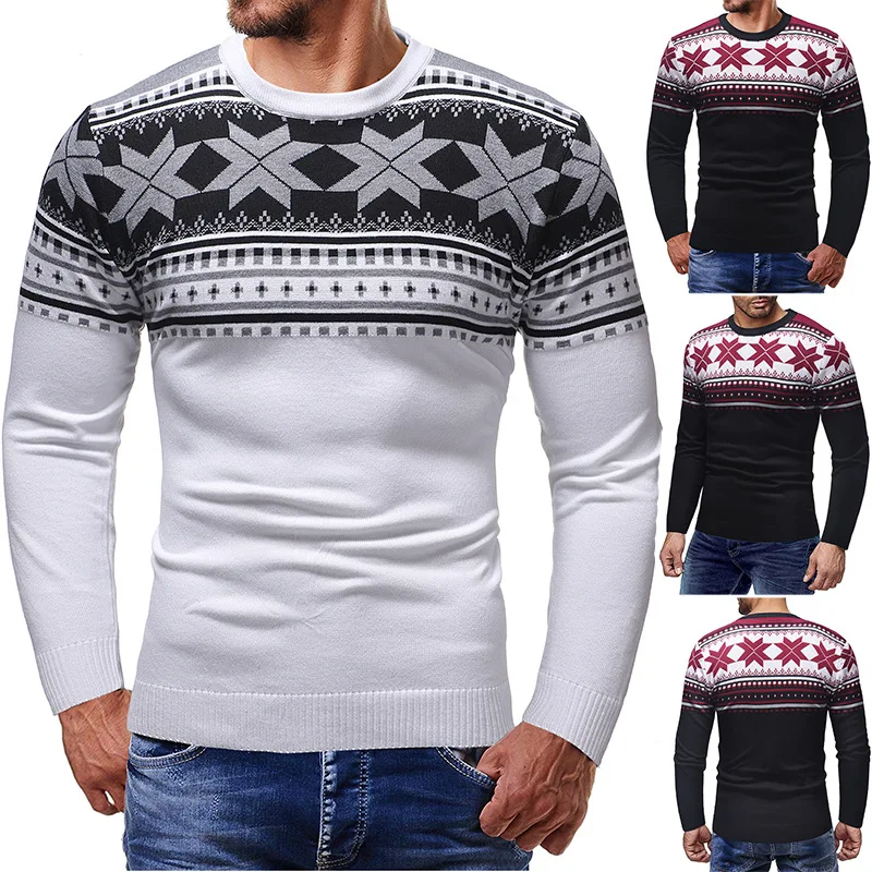Осень-зима модные Вязание узоры мужские новый полигон Рождество Тонкий пуловер с длинными рукавами свитер Одежда Топы 2 цвета