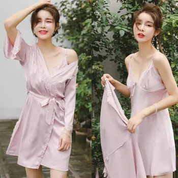 

Sexy Lingerie Women Silk Lace Robe Dress Babydoll Nightdress Sleepwear