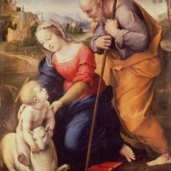 Holy family With The Lamb 1507 Raphael (1483-1520 Italian) масло на деревянной панели Museo del Prado Madrid Spain (24x36) |