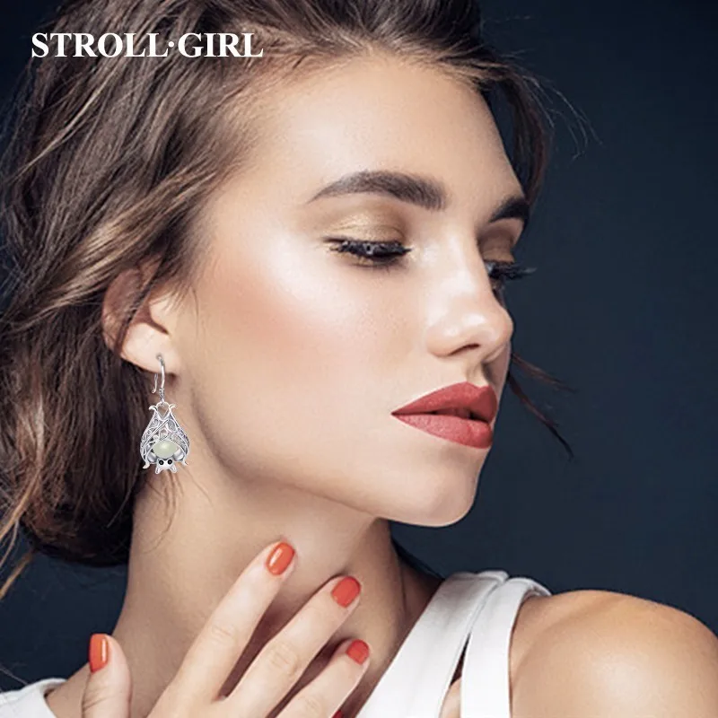 Strollgirl 100% 925 Sterling Silver Earrings Bat Animal Growing Drop Earrings for Women Fashion jew