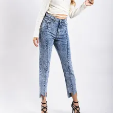 Европа Америка Высокая талия прямые джинсы для женщин Мода Нерегулярные джинсовые брюки женские повседневные свободные брюки