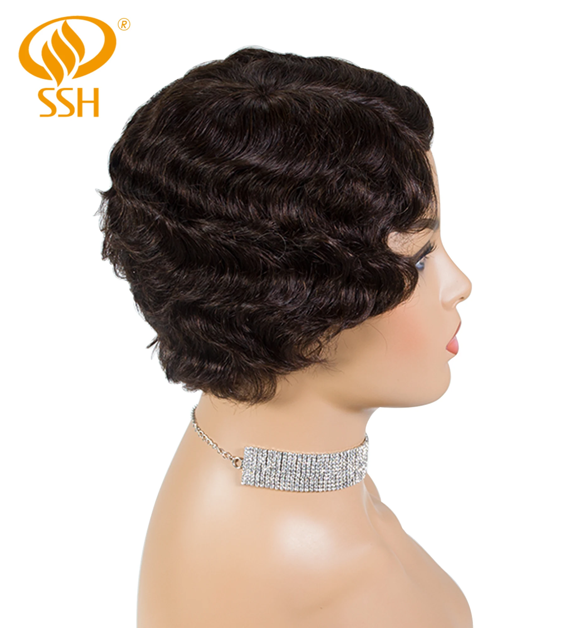 SSH Non-Remy человеческие волосы короткие Pixie Cut парик 1920's стрижка флэппер для женщин короткий палец волна ретро стиль парик косплей