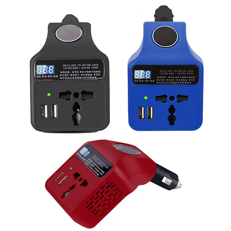 

DC 12/24V to DC 220V Car Power Inverter Adapter Intelligent Digital Display Plug-In Inverter USB Car Charger for Smartphone