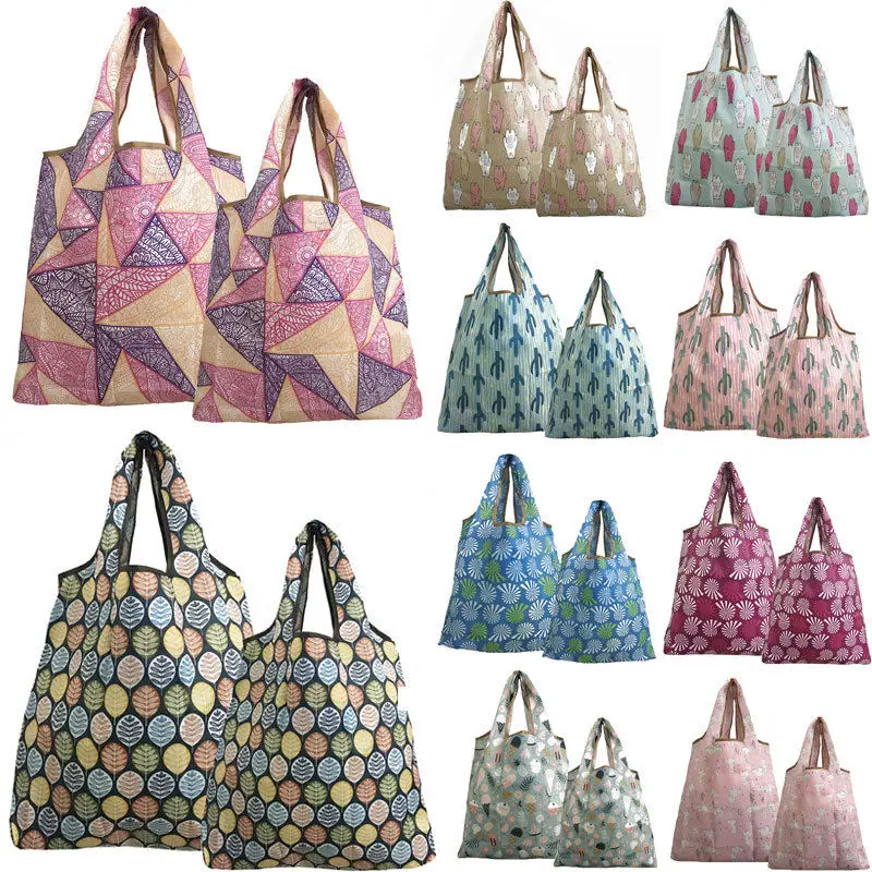 

Cute female shopping bag large capacity foldable recycling fashion printing two-piece large + small tote bag
