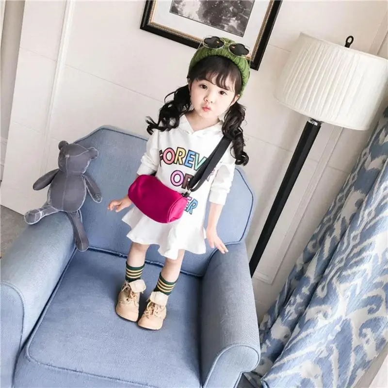 

2018 Girls Children Autumn Casual Pleated Dress Letters Print Hooded Clothing T Shirt Girls Casual Solid Teenage Girls Clothes