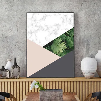 

Nordic Pink Marble Posters And Prints Green Leaf Wall Art Canvas Painting Wall Pictures For Living Room Canvas Art Unframed Bear