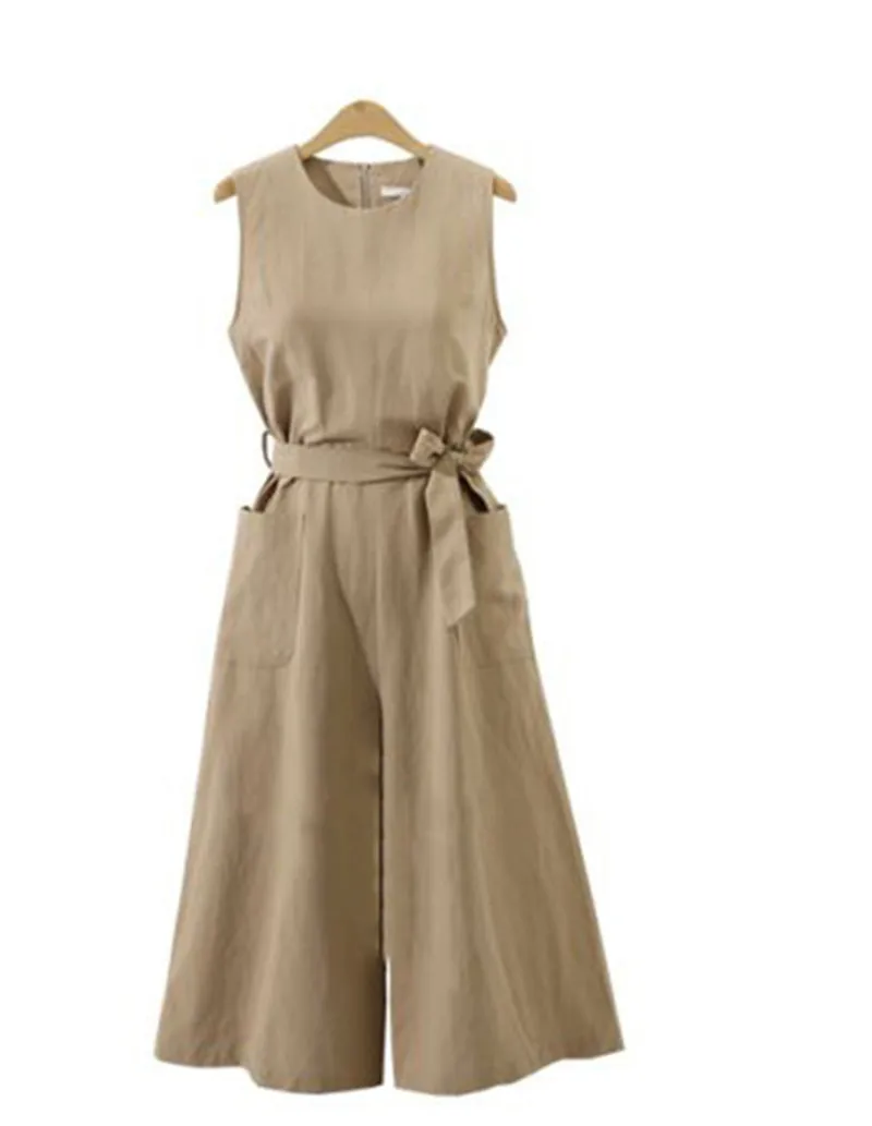 

Casual Loose Plus Size Wide Leg Rompers Elegant Sleeveless Women Jumpsuits 2018 Summer Solid Waist Belt Playsuits
