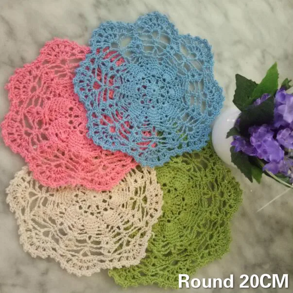 

20CM Round Vintage Cotton Crochet Dining Doily Mantel Individual Table Mat Christmas Placemat Wedding Napkins For Kitchen Decor