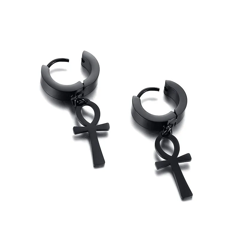 Drop Cross Earring Mens Egyptian Ankh Michael Hang Dangle Earrings Black Stainless Steel Male Punk Jewelry - Image 5