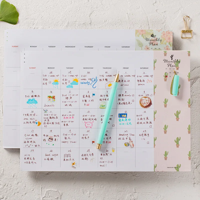 

1PC Rosy Posy Month Plan Work Plan Schedule Memo Notebook Kawaii Stationery Office Supplies Color Random