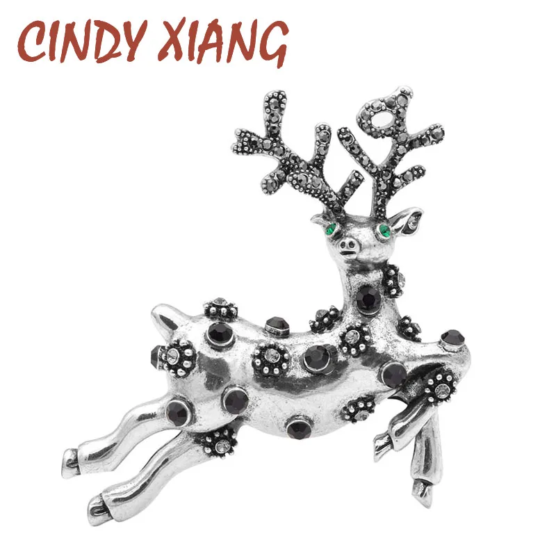 

CINDY XIANG 2 Colors Available Rhinestone Deer Brooches for Women Vintage Reindeer Pins Fashion Coat Corsage High Quality New