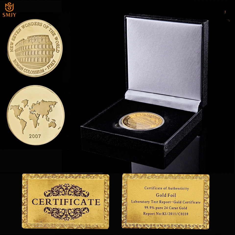 

2017 New World Seven Wonders Italian Colosseum Euro Gold Challenge Commemorative Coin W/Luxury Box