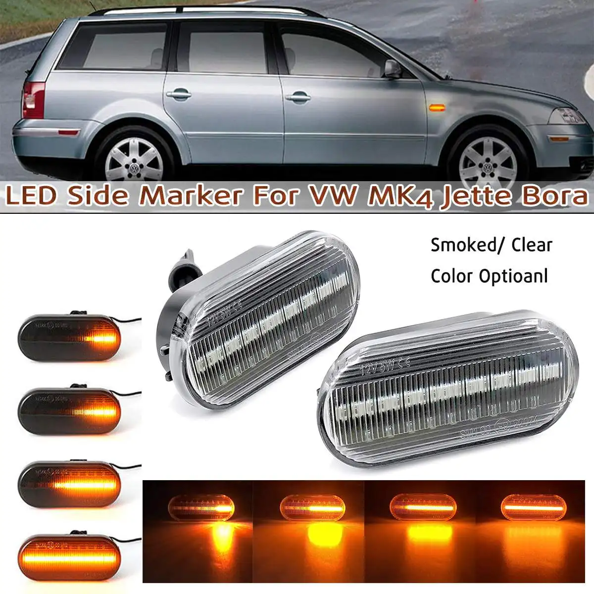 

2x Dynamic Front Fender Flowing LED Side Marker Lights For VW MK4 Jette Bora Golf 3 4 Lupo Passat 3B 3BG Polo 6N 6N2 9N