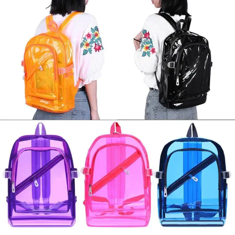 Fashion Laser Transparent Backpack Waterproof Pvc Clear Plastic Daily Backpack Mini Teenager Girls Notebook School Bag Beach