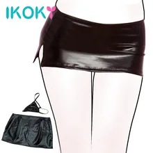IKOKY Экзотическая одежда L/XL PU искусственная кожа Сексуальная женская фантазия эротическая одежда облегающая юбка с стринги комплект танцевальная одежда юбка