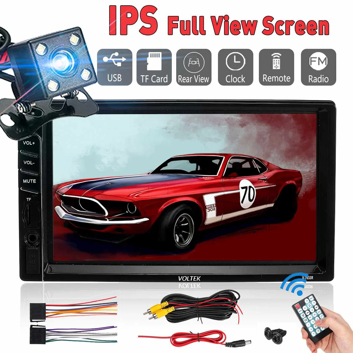 

IPS 7 Inch 2 Din Car MP5 Player Touch Screen Auto Multimedia Player with USB / AUX / TF/Radio Rear View Camera