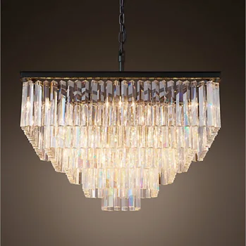 

American style Crystal Pendant Light For Living Room Home Dining Room Hotel Creative Retro Iron Lamp E14 LED bulb