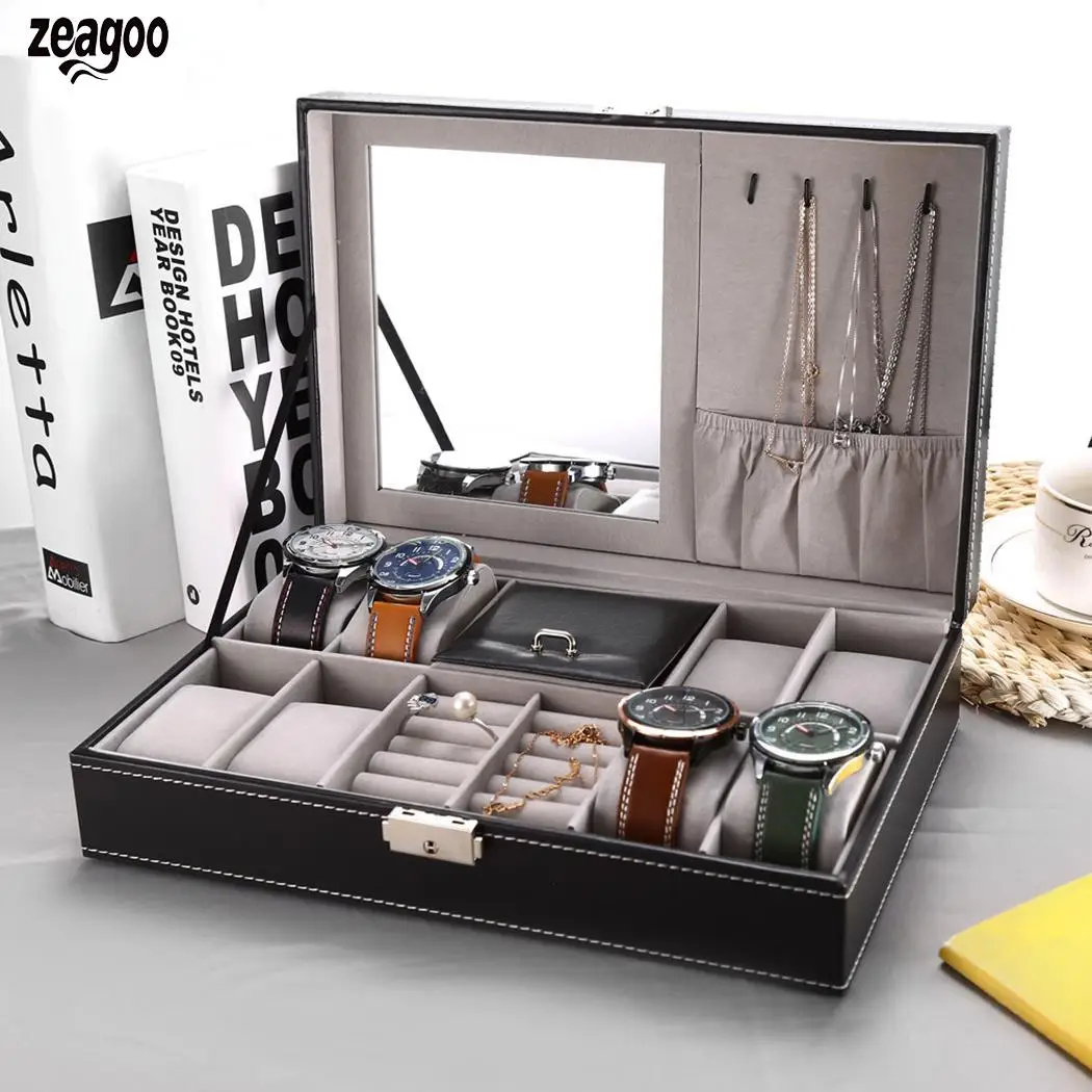 

10 Slots Jewelry Wrist Watch Display Organizer Wooden Storage Box Leather Watch Box Case Display Storage Holder Organizer Watch