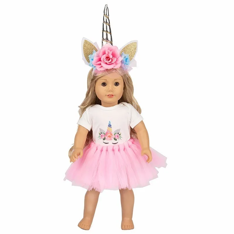 Baby New Born Doll Clothes Accessories Fit 18 inch 43cm Blue and Pink Red Color Unicorn Hairband For Baby Festival Birthday Gift