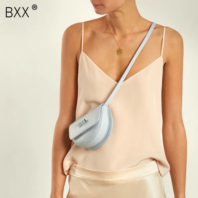 

[BXX] 2019 New Fashion Women Handbag Solid Color Saddle Bag Mini Half Moon Shape Bag For Female Crossbody Shoulder Bags HE176