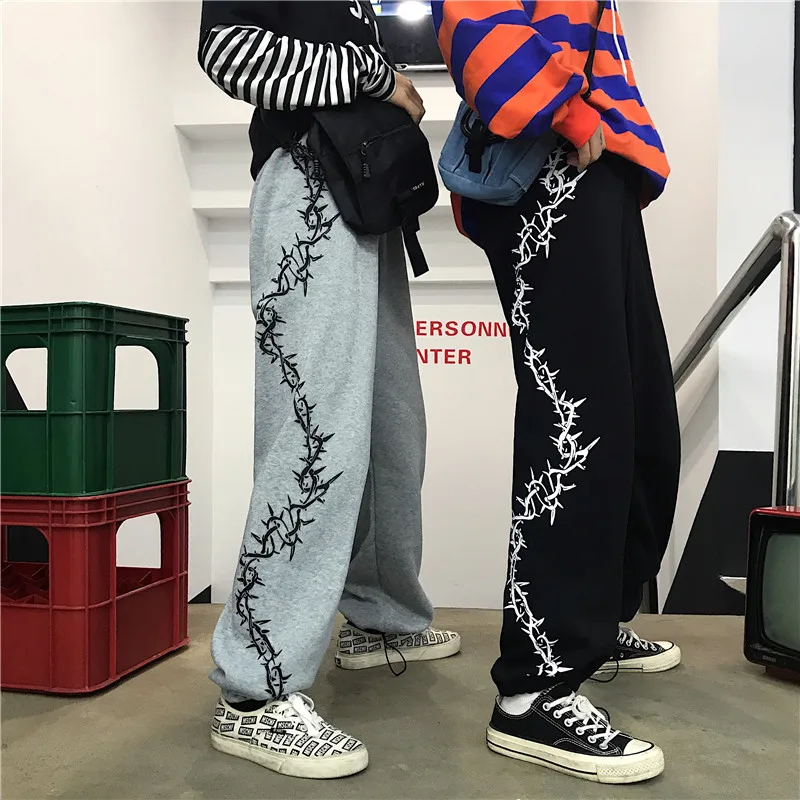 Buy 2019 Harajuku Pants Women Fashion Thorny Print Drawstring Jogger Sweatpants Spring Casual Loose Streetwear Womens Pants Female